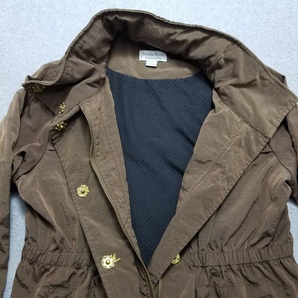 Venezia Milano Jacket Womens Small‎ Brown Zip Snap Pockets Hooded Outdoor - Picture 11 of 12